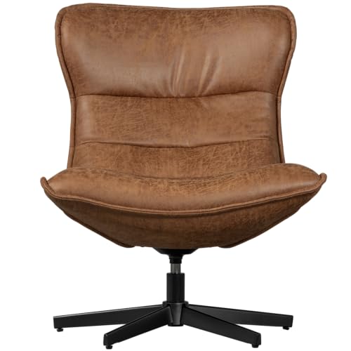 Basiclabel Warp Drehsessel Cognac Braun - Relaxsessel aus Kunstleder Drehbarer Sessel Fernsehsessel Stuhl 92x81x92 cm von Basiclabel