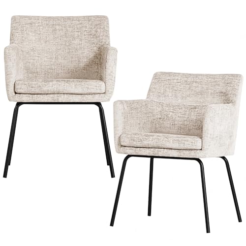 Basiclabel Kam Esszimmerstühle White - 2er Set Küchenstuhle mit Armlehne und Rückenlehne Esstisch Stuhl 78x59x56 cm von Basiclabel