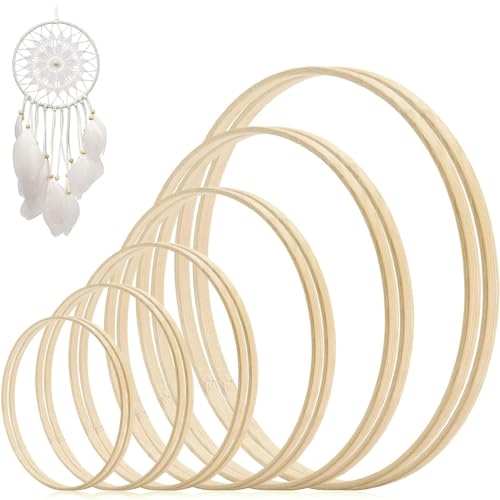 Basicon 12 Stück 6 Größen Bambus Blumenkranz, Traumfänger Ringe Holzringe zum Basteln Makramee Ringe zum Basteln Aufhängen Traumfänger DIY Floral Hoop Wandbehang Handwerk Floristik Hochzeitskranz von Basicon