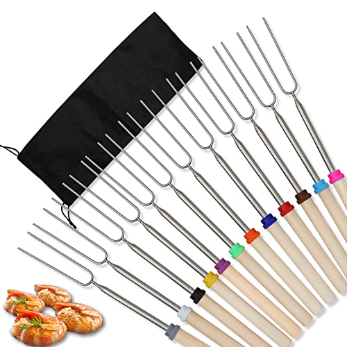 12 Stück Barbecue Sticks, Basicon Grillspieße Edelstahl Ausziehbar Marshmallow Roasting BBQ Sticks mit Schwarze Aufbewahrungstasche für Barbecue Camping Lagerfeuer,31cm-82cm von BetterJonny