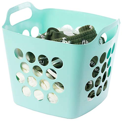 Basicwise Flexibler Wäschekorb aus Kunststoff, quadratisch, mit seitlichen Griffen, Grün von Basicwise