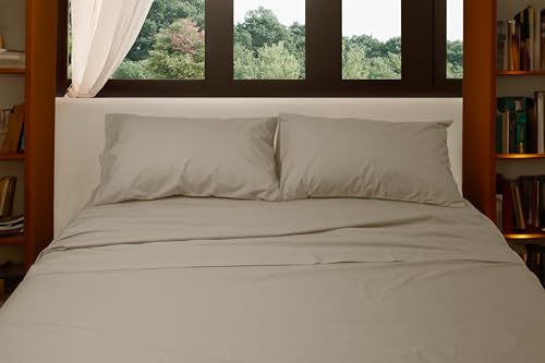 Basile Milano - Bettwäsche-Set für Doppelbett aus reinem Baumwollperkal, einfarbig, Taupe. von Basile Milano