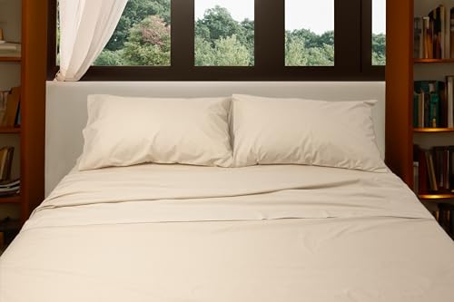 Basile Milano - Bettwäsche-Set für Doppelbett aus reinem Baumwollperkal, einfarbig, beige von Basile Milano