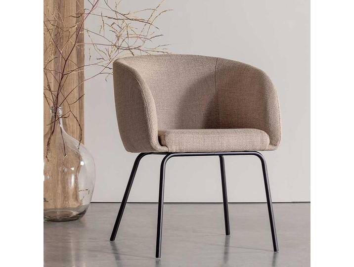 2 Stühle Esszimmer in Beige und Schwarz Gestell aus Metall (2er Set) von Basilicana