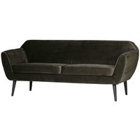 3 Sitzer Sofa in Dunkelgrün Used Optik Stoff Buche Massivholz von Basilicana