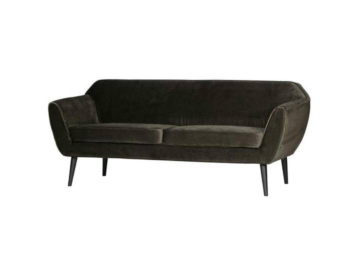 3 Sitzer Sofa in Dunkelgrün Used Optik Stoff Buche Massivholz von Basilicana