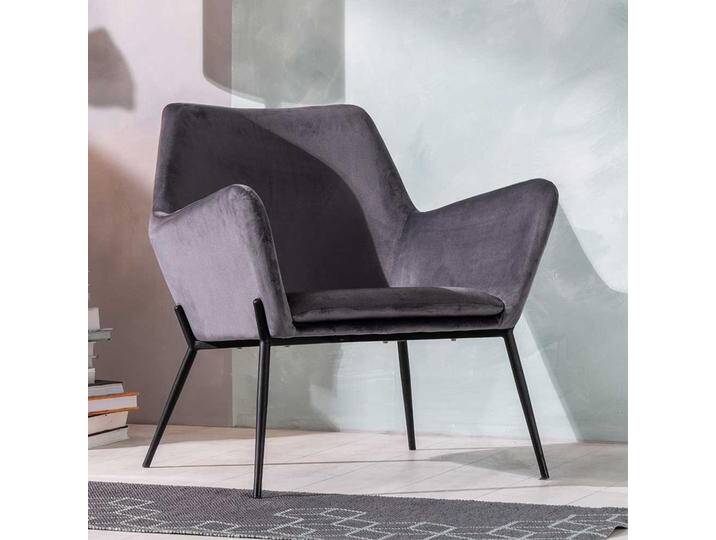 Anthrazit Lounge Polstersessel im Retrostil Samt und Metall von Basilicana