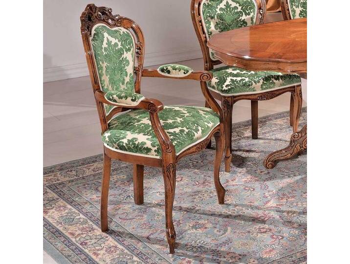Armlehnen Polsterstuhl in Grün Beige gemustert Barock Design von Basilicana