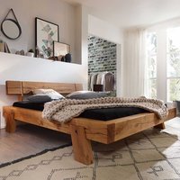 Balkenholz Bett aus Wildeiche Massivholz Landhaus Design von Basilicana