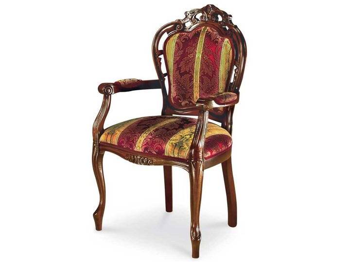 Barock Esszimmersessel in Rot Goldfarben gemustert Nussbaumfarben von Basilicana