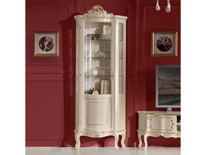 Barock Vitrine in Weiß und Goldfarben 80 cm breit von Basilicana