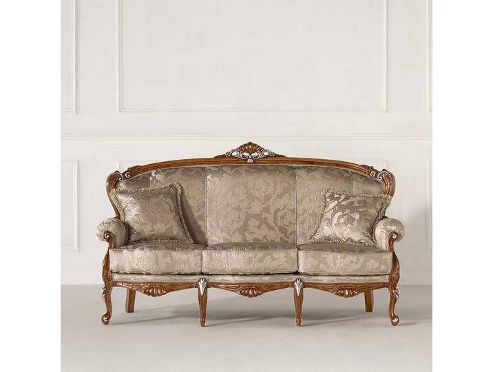 Barockstil Dreisitzer Couch in Beige und Buche braun 190 cm breit von Basilicana