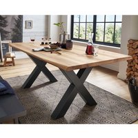 Esszimmer Tisch aus Wildeiche Massivholz und Stahl X-Fußgestell von Basilicana