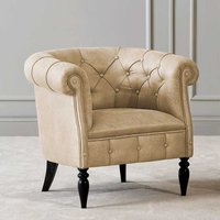 Chesterfield Sessel in Beige und Schwarz Vierfußgestell aus Holz von Basilicana