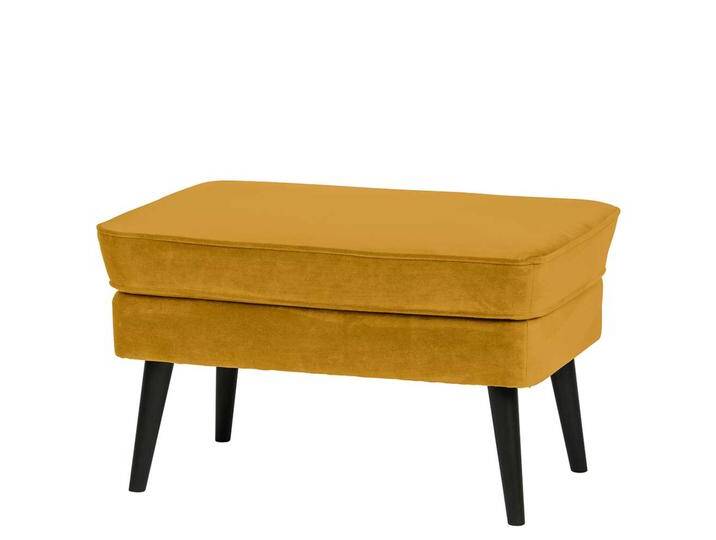 Couchhocker in Gelb Samt Vierfußgestell aus Holz Couchhocker in Gelb Samt Vierfußgestell aus Holz von Basilicana