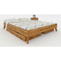 Dachschrägen Bett aus Wildeiche Massivholz Schubladen von Basilicana