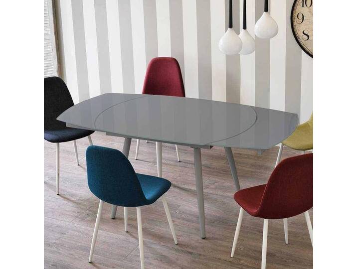 Design Küchentisch in Grau Glas abgerundet ausziehbar von Basilicana