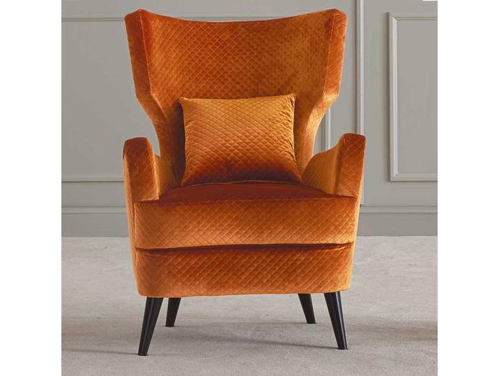 Design Ohrensessel Samt in Orange hoher Rückenlehne von Basilicana