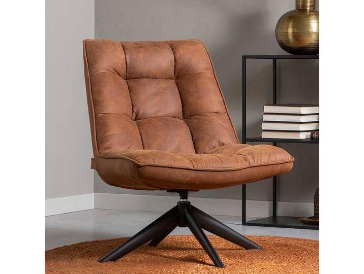 Drehbarer Sessel in Cognac Braun Microfaser Retrostil Drehbarer Sessel in Cognac Braun Microfaser Retrostil von Basilicana