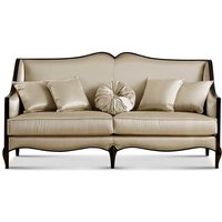 Dreisitzer Couch klassisch in Beige und Dunkelbraun Webstoff und Holz von Basilicana