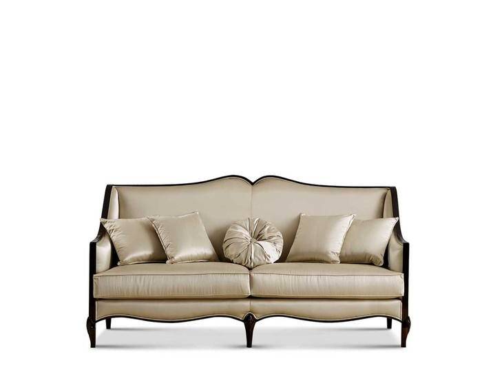 Dreisitzer Couch klassisch in Beige und Dunkelbraun Webstoff und Holz Dreisitzer Couch klassisch in Beige und Dunkelbraun Webstoff und Holz von Basilicana