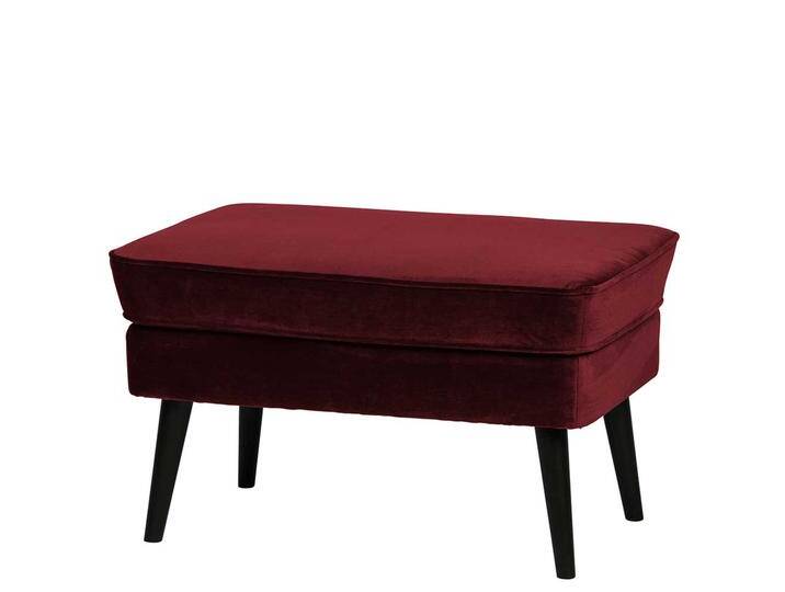 Dunkelroter Samt Hocker mit Vierfußgestell aus Holz in Schwarz Dunkelroter Samt Hocker mit Vierfußgestell aus Holz in Schwarz von Basilicana