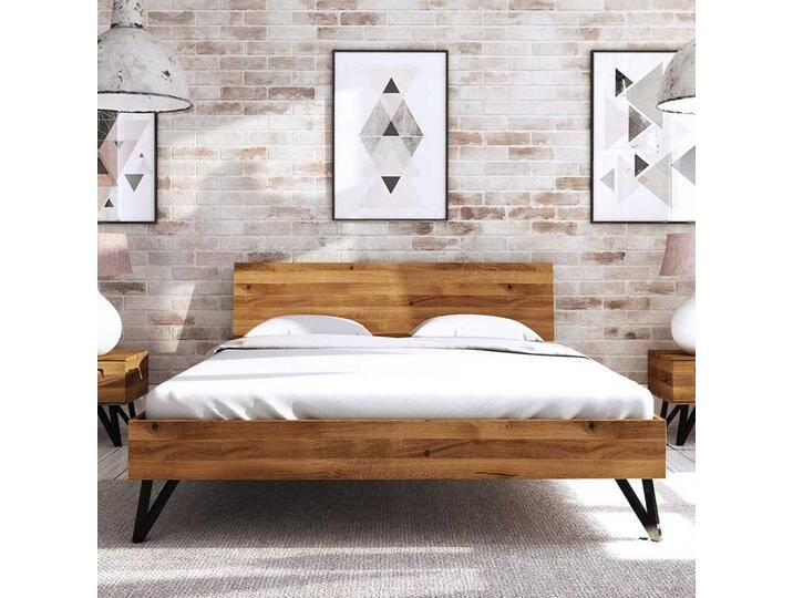 Echtholzbett aus Wildeiche Massivholz und Stahl Loft Design von Basilicana