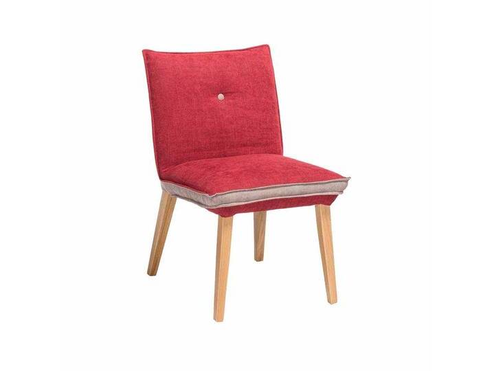 Esstischstuhl Set in Rot Beige Webstoff Holzbeine (2er Set) von Basilicana