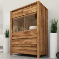 Esszimmer Highboard aus Wildeiche massiv geölt Glas von Basilicana