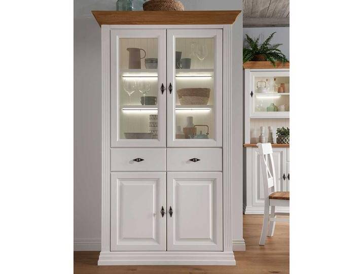 Esszimmervitrinenschrank im Landhausstil Kiefer und Eiche Massivholz von Basilicana