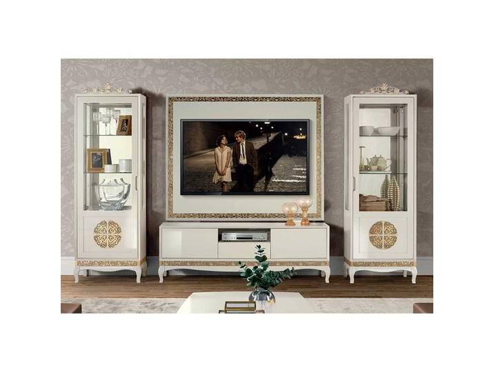 Extravagante Wohnwand in Weiß Blattgold verziert (vierteilig) von Basilicana