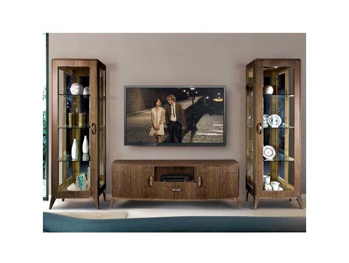 Extravagante Wohnwand mit Nussbaum furniert Retro Look (dreiteilig) von Basilicana