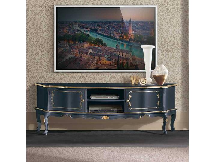 Fernsehboard in Dunkelblau und Goldfarben verziert Barockstil von Basilicana