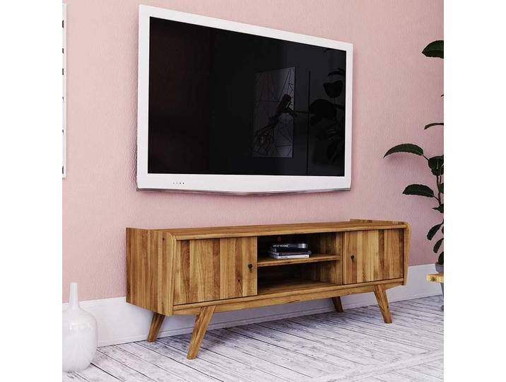 Fernsehtisch aus Wildeiche Massivholz Retrostil von Basilicana