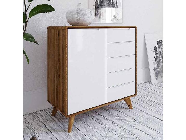 Garderobenkommode in Weiß und Wildeiche 90 cm breit von Basilicana