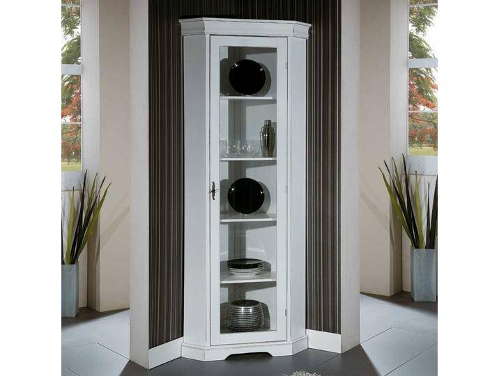Großer Eckvitrinenschrank in Weiß Vintage Look von Basilicana