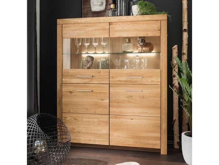 Highboard Vitrine 2 Glastüren Wildeiche Massivholz von Basilicana