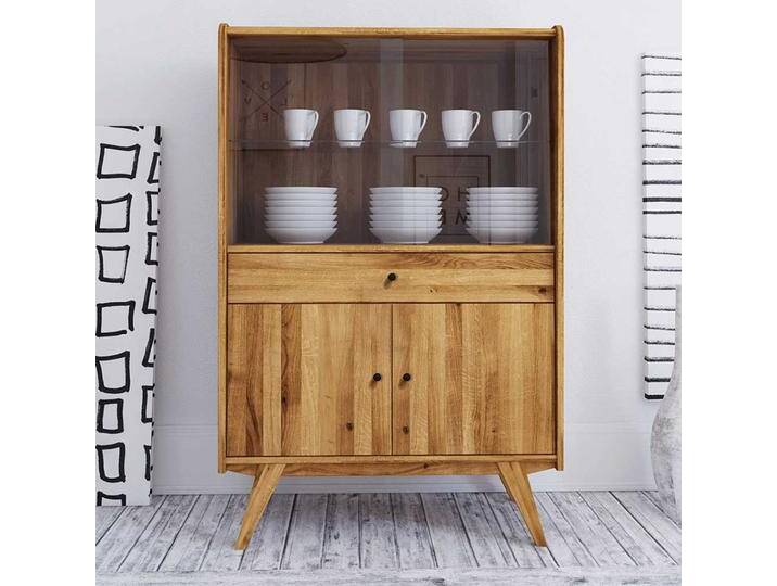 Highboard Vitrine aus Wildeiche Massivholz 100 cm breit von Basilicana