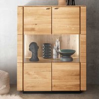 Highboard Vitrine aus Wildeiche Massivholz geölt LED Beleuchtung von Basilicana