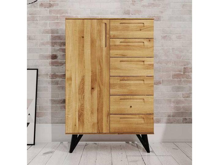 Highboard aus Wildeiche Massivholz und Stahl 140 cm hoch von Basilicana