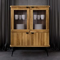 Highboard mit Glastüren aus Wildeiche Massivholz Stahl von Basilicana