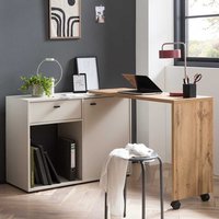 Home Office Schreibtisch in Wildeichefarben und Beige Made in Germany von Basilicana