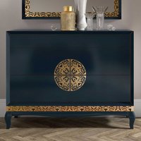 Italienisches Design Sideboard in Dunkelblau Blattgold verziert von Basilicana