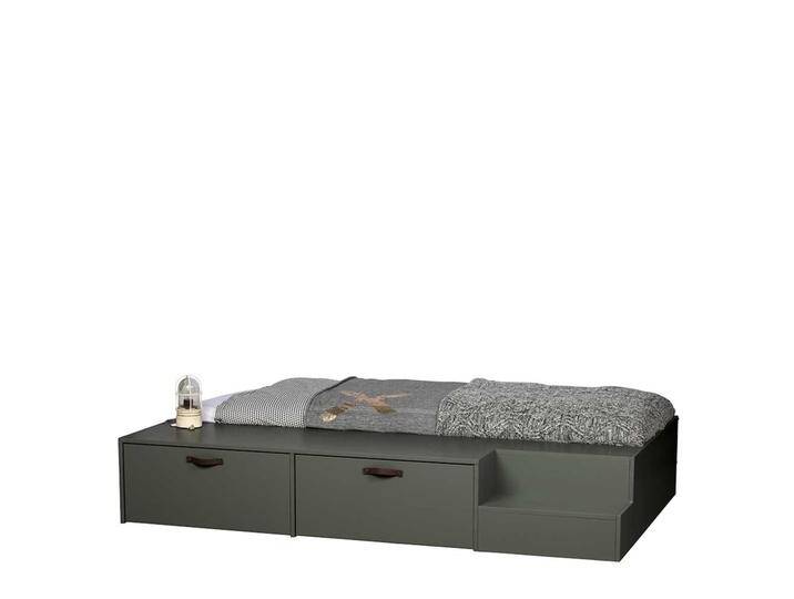 Jugendzimmer Bett in Graugrün Kiefer Massivholz von Basilicana