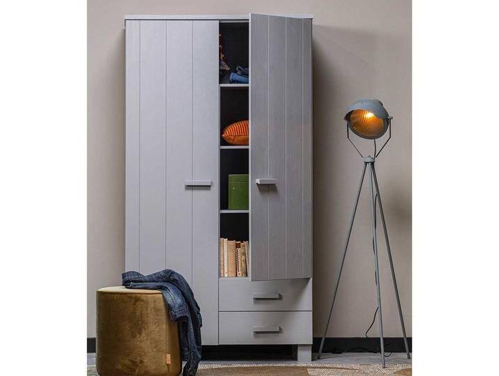 Jugendzimmerschrank in Beton Grau Kiefer Massivholz von Basilicana