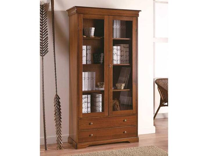 Klassische Vitrine Stilmöbel in Nussbaumfarben zwei Schubladen und Glastüren von Basilicana
