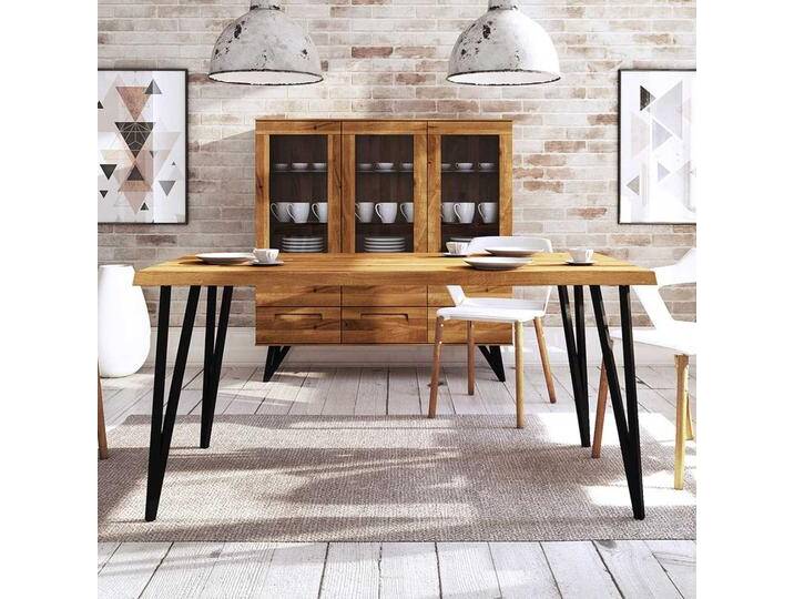 Küchentisch aus Wildeiche Massivholz und Stahl Loft Design von Basilicana