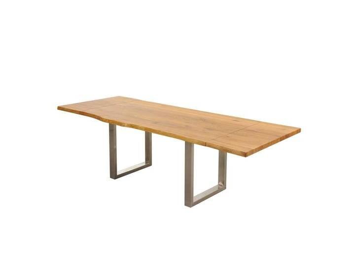 Massivholztisch aus Wildeiche Edelstahl Optik Metallgestell von Basilicana