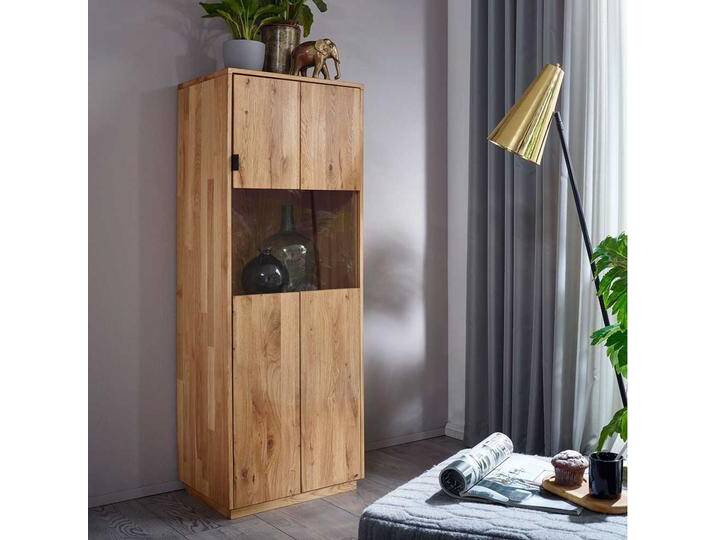 Moderne Vitrine aus Wildeiche Massivholz Glastür von Basilicana
