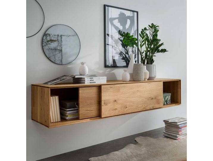 Moderner Hängeschrank 170 cm breit Wildeiche Massivholz von Basilicana
